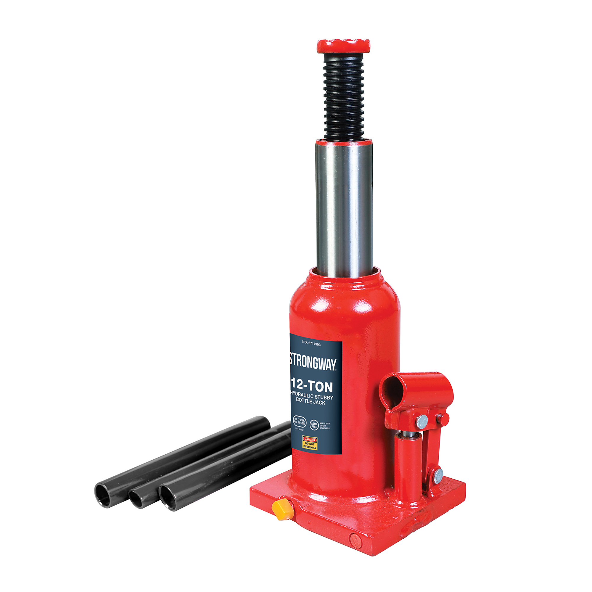 Strongway 12-Ton Hydraulic Bottle Jack, 7.67in.–15.35in. Lift Range, Steel Shop Jack